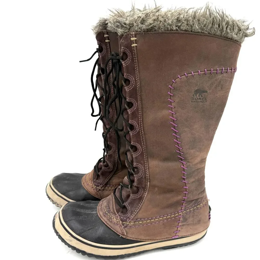 Sorel Women's Brown Cate The Great Brown Lace Up Fur Snow Boots Size 7.5